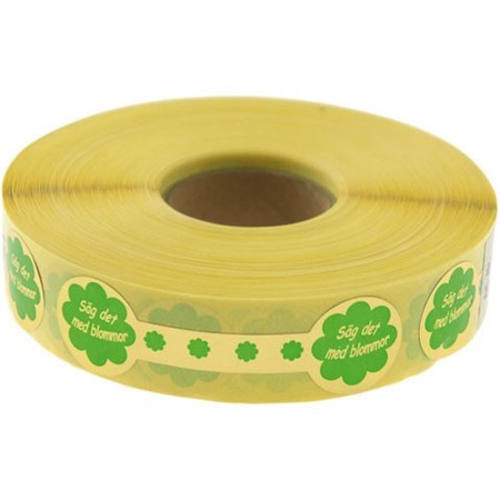 Kortsigill rund 25x88mm guld/grön "Säg det med blommor" 1000/fp